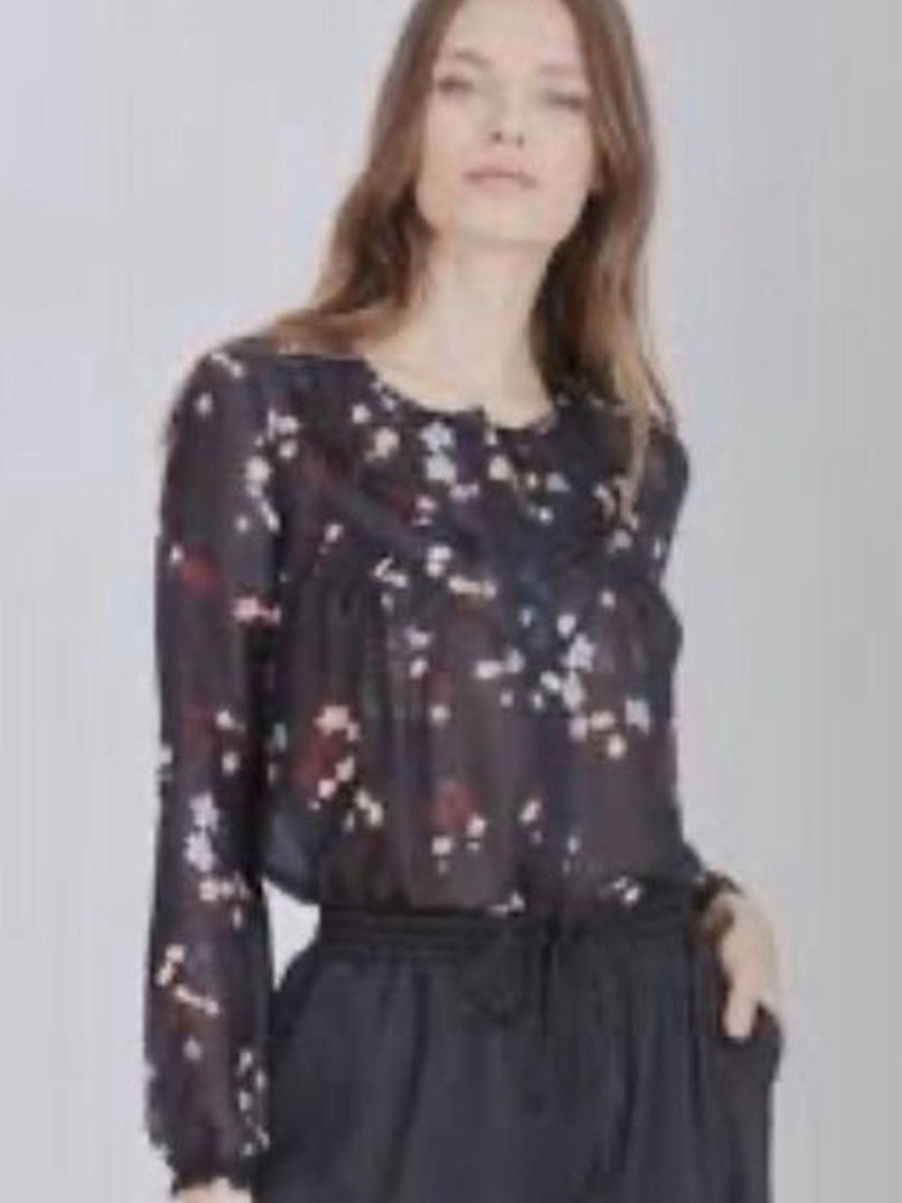 Anthropologie black Semi Sheer Floral Long-Sleeve Blouse